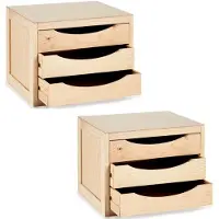 Kipit 2x Stuks Kantoor organiser ladeblokken hout 39 x 30 x 29 cm - 3x lades - Ladeblok