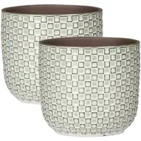 Mica Decorations 2x Stuks Plantenpotten/bloempotten van keramiek wit - D12 en H11 cm - Plantenpotten