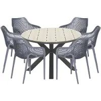 Garden Impressions Air XL tuinset 7-delig donker grijs - Tulli tuintafel ovaal 220x115 cm light teak look