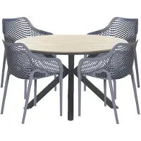 Garden Impressions Air XL tuinset 5-delig donker grijs - Tulli tuintafel Ø122x75 cm light teak look
