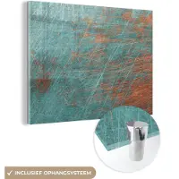 MuchoWow Glasschilderij 160x120 cm - Schilderij acrylglas - Metaal - Roest - Brons - Blauw - Abstract - Structuur - Foto op glas - Schilderijen