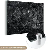 MuchoWow Glasschilderij - Zwart - Wit - Steen - Graniet - 60x40 cm - Wanddecoratie - Slaapkamer decoratie