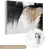 MuchoWow Glasschilderij 60x40 cm - Schilderij acrylglas - Goud - Abstract - Design - Foto op glas - Schilderijen