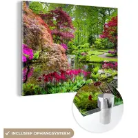 MuchoWow - Glasschilderij - Bomen - Bloemen - Japans - Natuur - Water - Foto op glas - Acrylglas - 160x120 cm - Glasschilderij natuur - Schilderij glas - Kamer decoratie