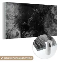 MuchoWow Glasschilderij - Zwart - Graniet - Steen - Wit - 160x80 cm - Foto op glas - Kamerdecoratie