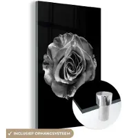MuchoWow Glasschilderij 100x150 cm - Schilderij acrylglas - Bloemen - Roos - Zwart - Wit - Botanisch - Foto op glas - Schilderijen