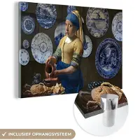 MuchoWow Glasschilderij 30x20 cm - Schilderij acrylglas - Melkmeisje - Meisje met de parel - Vermeer - Foto op glas - Schilderijen