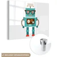 MuchoWow Glasschilderij 80x60 cm - Schilderij acrylglas - Robot - Bril - Tandwielen - Gezicht - Jongens - Kids - Foto op glas - Schilderijen