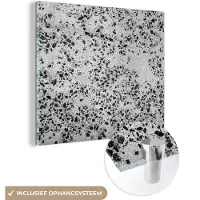 MuchoWow Glasschilderij - Graniet - Steen - Zwart - Wit - 50x50 cm - Foto op glas - Decoratie slaapkamer