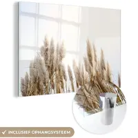 MuchoWow Glasschilderij 180x120 cm - Schilderij acrylglas - Graan - Lucht - Pastel - Foto op glas - Schilderijen