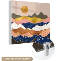 MuchoWow Glasschilderij 20x20 cm - Schilderij acrylglas - Patronen - Goud - Pastel - Foto op glas - Schilderijen