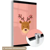 MuchoWow Glasschilderij 120x180 cm - Schilderij acrylglas - Rendier - Kerst - Roze - Kerstmis - Winter - Foto op glas - Schilderijen