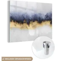 MuchoWow Glasschilderij 80x60 cm - Schilderij acrylglas - Abstract - Goud - Luxe - Foto op glas - Schilderijen
