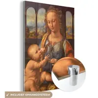 MuchoWow Glasschilderij 90x120 cm - Schilderij acrylglas - Madonna met de anjer - Leonardo da Vinci - Foto op glas - Schilderijen