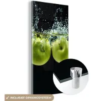 MuchoWow Glasschilderij 60x120 cm - Schilderij acrylglas - Appels - Fruit - Water - Zwart - Groen - Foto op glas - Schilderijen