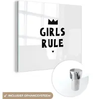 MuchoWow Glasschilderij 50x50 cm - Schilderij acrylglas - Quotes - Kinderen - Meisjes - Girls Rule - Spreuken - Foto op glas - Schilderijen