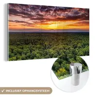 MuchoWow - Glasschilderij - Foto op glas - Bos - Wolken - Avond - Zonsondergang - Schilderij glas - Acrylglas - 160x80 cm - Wanddecoratie - Glasschilderij binnen - Glasschilderij natuur