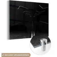 MuchoWow Glasschilderij 160x120 cm - Schilderij acrylglas - Zwart - Wit - Weg - Tunnel - Foto op glas - Schilderijen