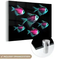 MuchoWow Glasschilderij 120x80 cm - Schilderij acrylglas - Vis - Paars - Blauw - Foto op glas - Schilderijen
