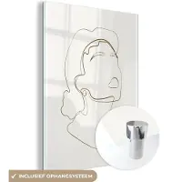 MuchoWow Glasschilderij 120x160 cm - Schilderij acrylglas - Vrouwen - Line art - Minimalisme - Foto op glas - Schilderijen