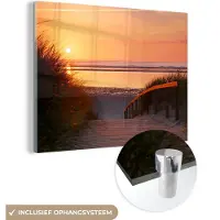 MuchoWow Glasschilderij 120x90 cm - Schilderij acrylglas - Strand - Zon - Kleuren - Foto op glas - Muurdecoratie woonkamer - Wanddecoratie slaapkamer - Schilderijen
