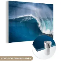 MuchoWow Glasschilderij 90x60 cm - Schilderij acrylglas - Zee - Golf - Hawaii - Foto op glas - Muurdecoratie woonkamer - Wanddecoratie slaapkamer - Schilderijen