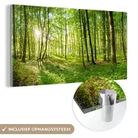 MuchoWow Glasschilderij - Acrylglas - Bladeren - Groen - Bossen - Foto op glas - Muurdecoratie - 80x40 cm - Schilderij glas - Glasschilderij binnen - Slaapkamer