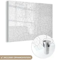 MuchoWow Glasschilderij - Wit - Steen - Gesteente - Natuursteen - 180x120 cm - Wanddecoratie - Kamerdecoratie