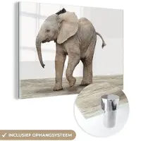 MuchoWow Glasschilderij 180x120 cm - Schilderij acrylglas - Baby olifant - Dieren - Olifant - Kinderen - Meiden - Jongens - Foto op glas - Schilderijen