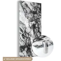 MuchoWow Glasschilderij zwart wit - Zwart - Wit - Graniet - Stenen - 80x160 cm - Foto op glas - Slaapkamer decoratie