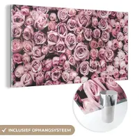 MuchoWow Glasschilderij 40x20 cm - Schilderij acrylglas - Bloemen - Rozen - Natuur - Roze - Botanisch - Foto op glas - Schilderijen