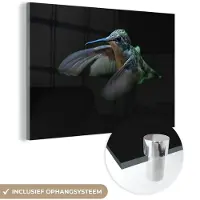MuchoWow Glasschilderij 180x120 cm - Schilderij acrylglas - Kolibrie - Vogel - Veren - Zwart - Foto op glas - Schilderijen