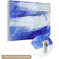 MuchoWow Glasschilderij 40x30 cm - Schilderij acrylglas - Verf - Design - Blauw - Foto op glas - Schilderijen