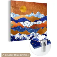 MuchoWow Glasschilderij 50x50 cm - Schilderij acrylglas - Goud - Delfts Blauw - Patronen - Foto op glas - Schilderijen