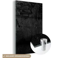 MuchoWow Glasschilderij - Baksteen - Muur - Cement - Zwart - Wit - 120x180 cm - Schilderij glas - Kamerdecoratie