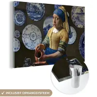 MuchoWow Glasschilderij 60x40 cm - Schilderij acrylglas - Melkmeisje - Meisje met de parel - Vermeer - Foto op glas - Schilderijen