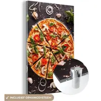 MuchoWow Glasschilderij 120x180 cm - Schilderij acrylglas - Pizza - Groente - Kruiden - Keuken - Industrieel - Foto op glas - Schilderijen