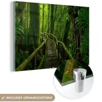 MuchoWow Glasschilderij - Foto op glas - Bos - Bomen - Jungle - Pad - Groen - Wanddecoratie - Acrylglas - 180x120 cm - Muurdecoratie - Schilderij glas