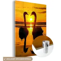 MuchoWow Glasschilderij - Acrylglas - Zwaan - Zonsondergang - Water - Vogel - Foto op glas - 90x120 cm - Glasschilderij vogels - Wanddecoratie - Glasschilderij natuur - Muurdecoratie