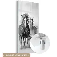 MuchoWow Glasschilderij 40x80 cm - Schilderij acrylglas - Paarden - Dieren - Illustratie - Foto op glas - Schilderijen