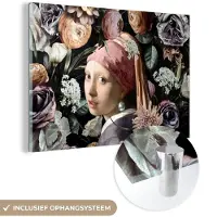 MuchoWow Glasschilderij 60x40 cm - Schilderij acrylglas - Meisje met de parel - Bloemen - Vermeer - Pastel - Kunstwerk - Schilderij - Oude meesters - Foto op glas - Schilderijen