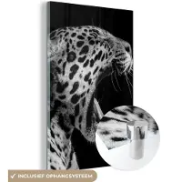 MuchoWow Glasschilderij 80x120 cm - Schilderij acrylglas - Jaguar - Dier - Zwart - Wit - Foto op glas - Schilderijen