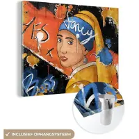 MuchoWow Glasschilderij 40x30 cm - Schilderij acrylglas - Meisje met de Parel - Street art - Kunst - Foto op glas - Schilderijen