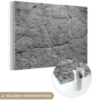 MuchoWow Glasschilderij - Zwart - Wit - Steen - Gesteente - 90x60 cm - Foto op glas - Decoratie slaapkamer
