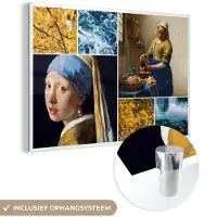 MuchoWow Glasschilderij 60x40 cm - Schilderij acrylglas - Vermeer - Collage - Melkmeisje - Foto op glas - Schilderijen