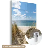 MuchoWow Glasschilderij - Foto op glas - Zee - Natuur - Strand - Helmgras - Schilderijen woonkamer - 30x40 cm - Acrylglas - Wanddecoratie - Schilderij glas - Acrylplaat