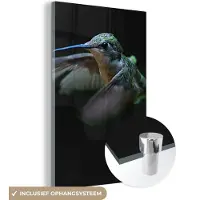 MuchoWow Glasschilderij 120x180 cm - Schilderij acrylglas - Kolibrie - Vogel - Veren - Zwart - Foto op glas - Schilderijen