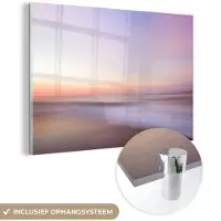 MuchoWow Glasschilderij 30x20 cm - Schilderij acrylglas - Strand - Kleuren - Pastel - Foto op glas - Muurdecoratie woonkamer - Wanddecoratie slaapkamer - Schilderijen