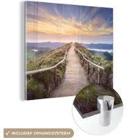 MuchoWow Glasschilderij 20x20 cm - Schilderij acrylglas - Bergen - Natuur - Pad - Foto op glas - Schilderijen