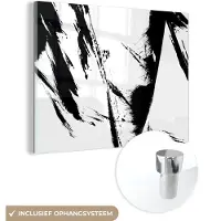 MuchoWow Glasschilderij 160x120 cm - Schilderij acrylglas - Verf - Zwart - Abstract - Foto op glas - Schilderijen